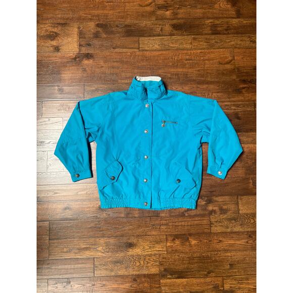 Vintage Reversible Windbreaker Jacket Snap Button Teal White Medium CS Essential - Picture 1 of 10